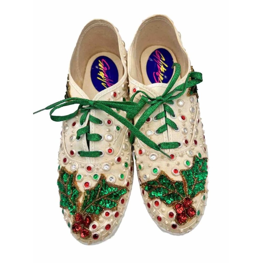 Vtg Y2K Glitzies Womens Sneakers Shoes Size 10 Christmas Bling Rhinestone Beads